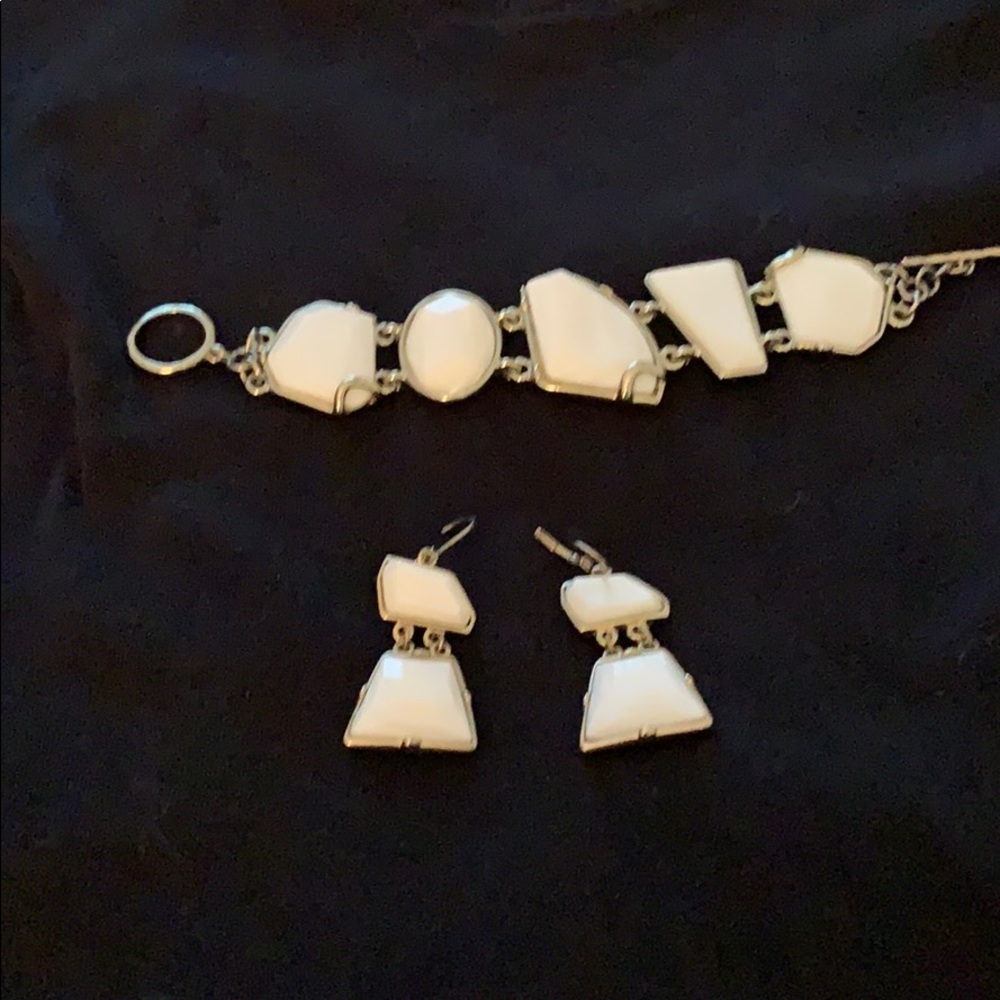 White and Silver Bracelet and Earrings Set